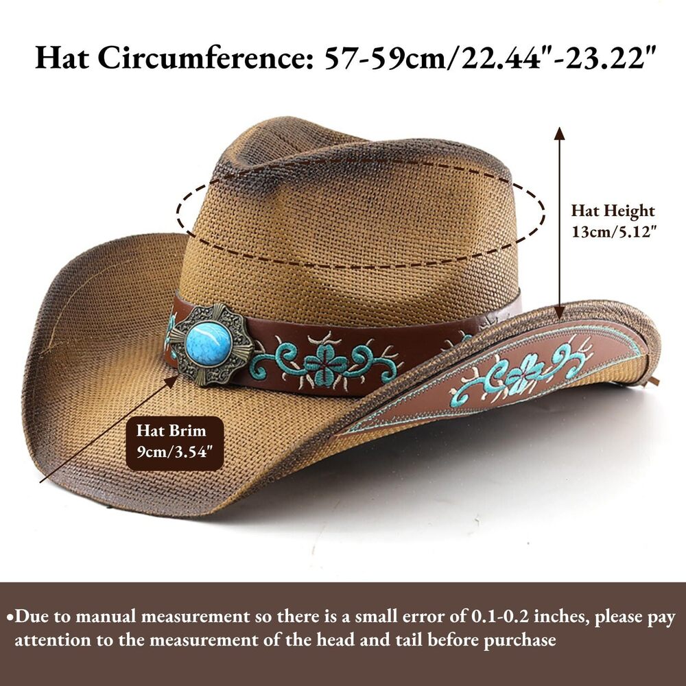 5687 Men & Women's Woven Straw Cowboy Cowgirl Hat New Western Style Classic - Picture 2 of 4